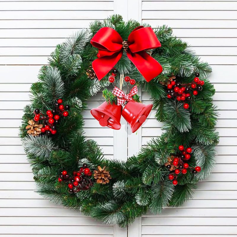 MACLARONX Christmas Jingle Bells Metal Decorative Bells Xmas Tree Ornaments for Wreath Holiday Crafts Rustic Home Hanging Decor Wind Chimes, Red White Gold (6 Pcs) - Image 3
